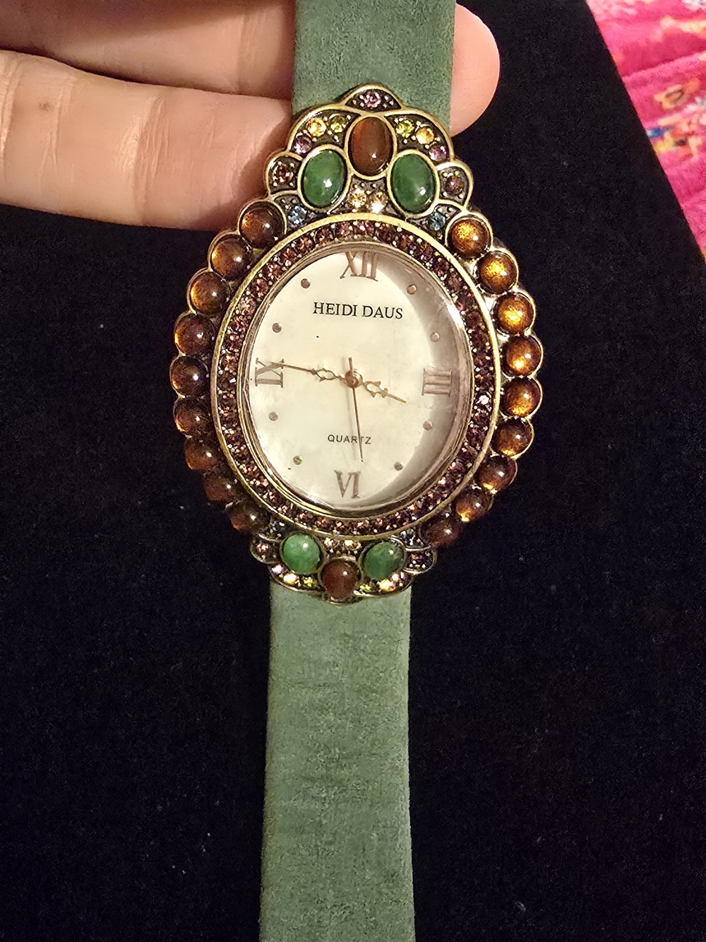 Heidi Daus Green Suede Crystal-Embellished Women's Watch